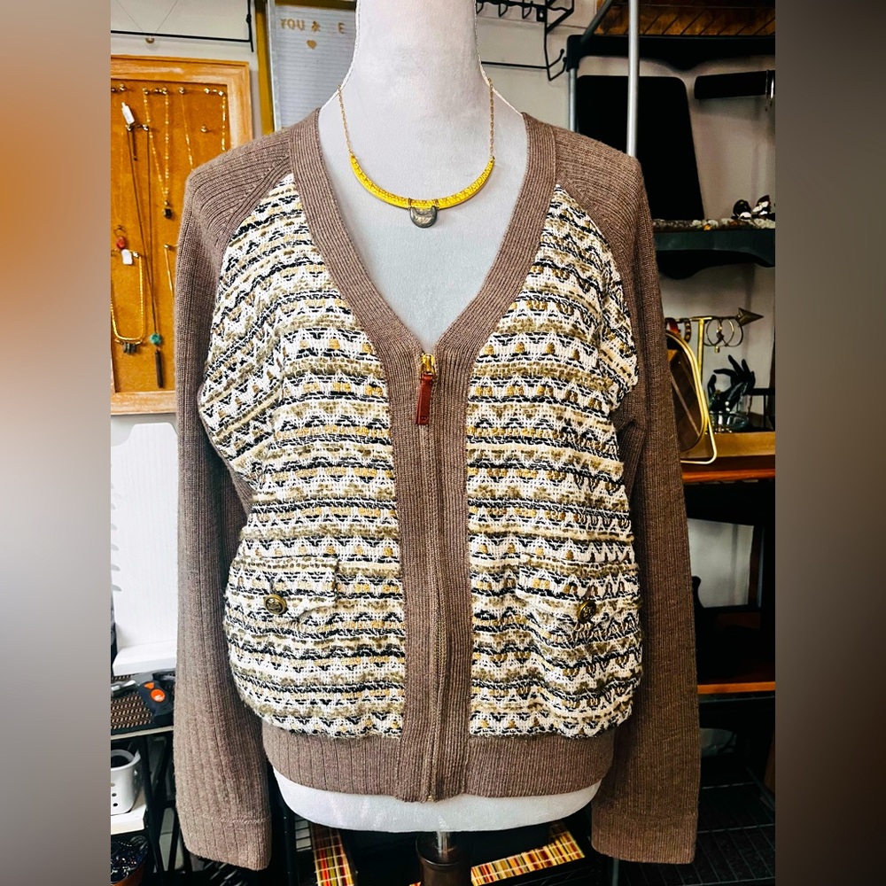 TORY BURCH V Neck Zip vintage cardigan size XL RARE FIND